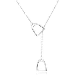 Sterling Silver Horse Necklace Double Horse Stirrup Lariat Women Gift